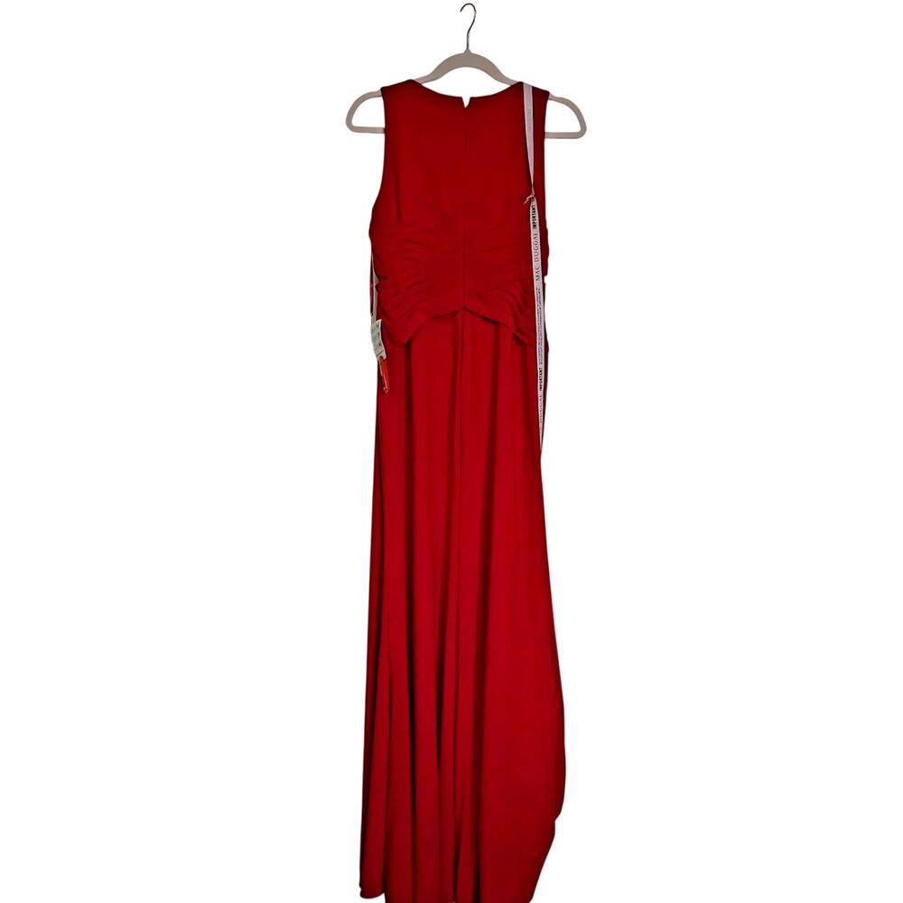 🧜♀️ Mac Duggal Ieena Red Jersey Criss Cross V-Neck Mermaid Slit Gown 55703 NWT - Picture 3 of 11